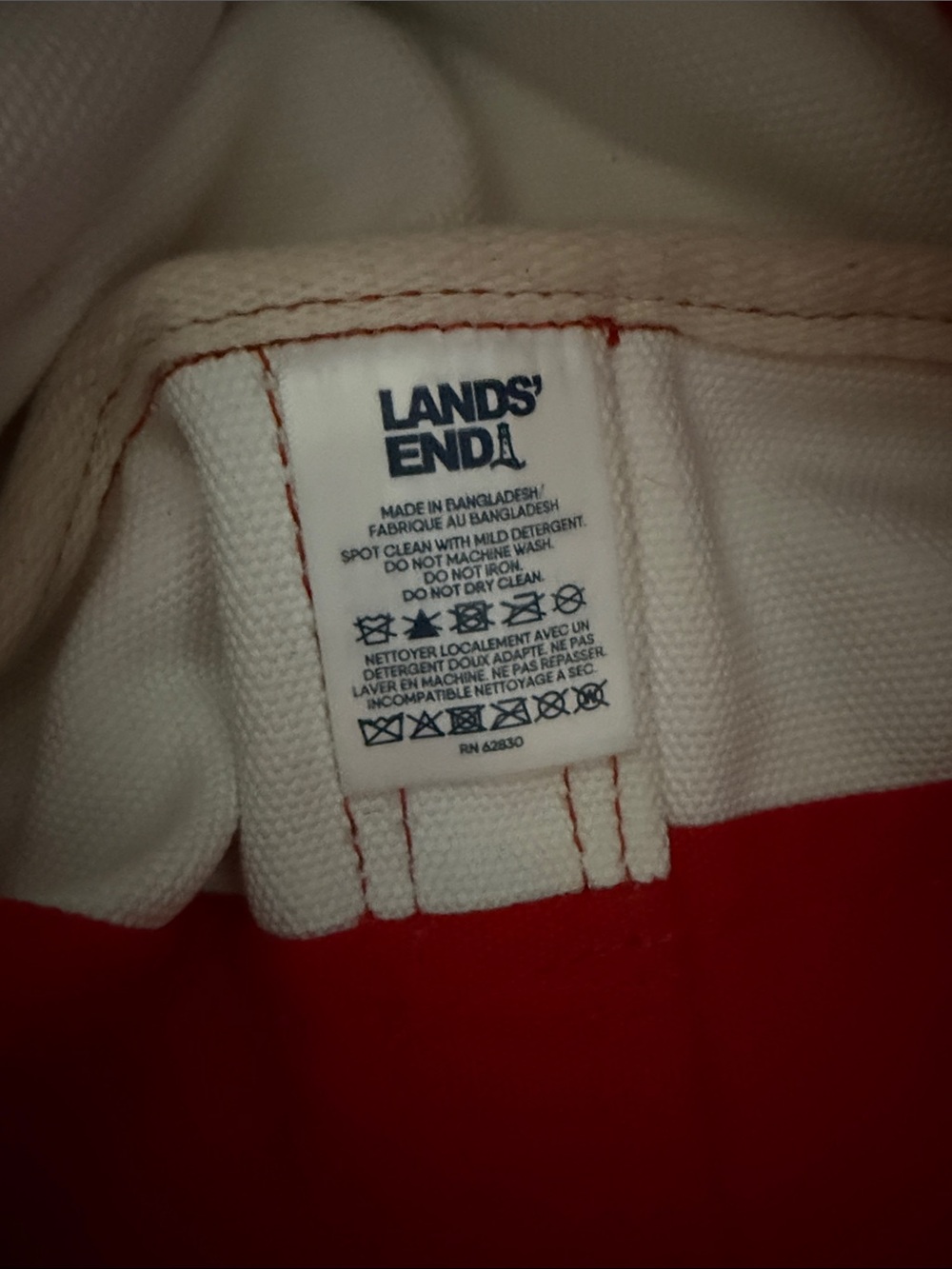 Lands’ End 5-Pocket Canvas Extra Large Tote Bag Floral Red Trim - Picture 8 of 9